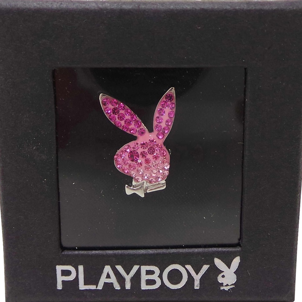 Playboy Ring Swarovski Crystal Bunny Pink Enamel
